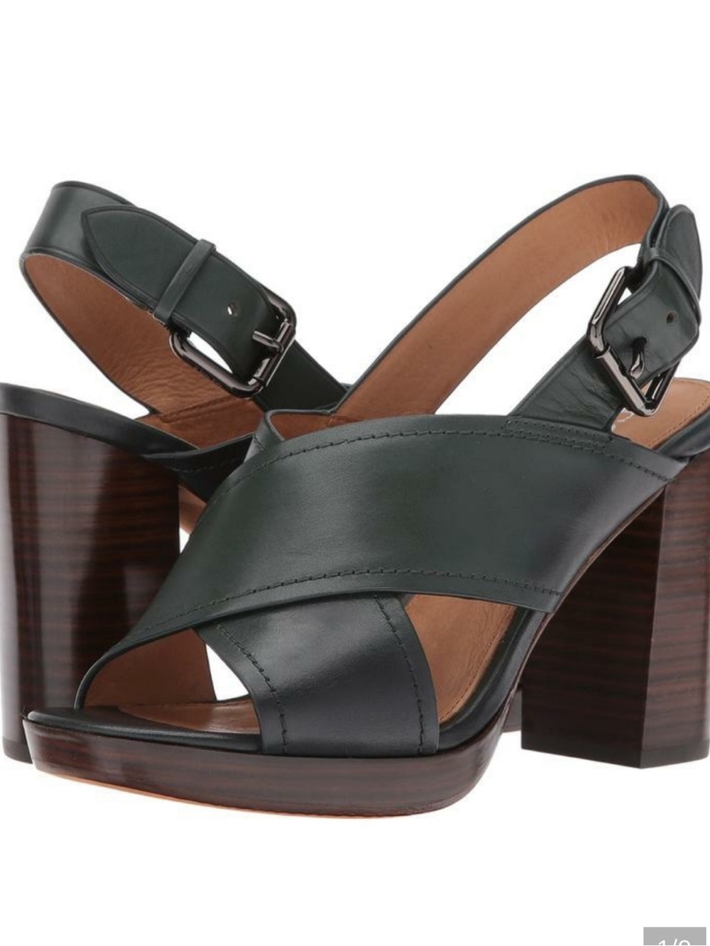 Coach Black Leather Crisscross Strap Bristol Block Stacked Heels Size 7.5 Lux